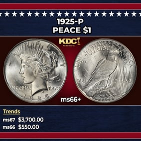 1925-p Peace Dollar $1 ms66+ SEGS