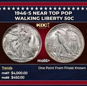 1946-s Walking Liberty Half Dollar Near Top Pop 50c ms66+ SEGS