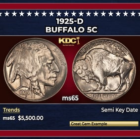 1925-d Buffalo Nickel 5c ms65 SEGS