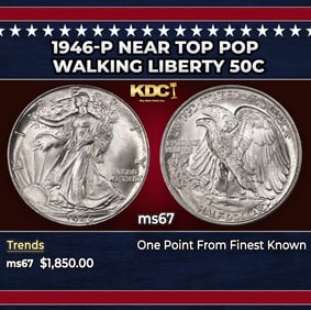 1946-p Walking Liberty Half Dollar Near Top Pop 50c ms67 SEGS