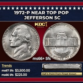 1972-p Jefferson Nickel Near Top Pop 5c ms66+ 5fs SEGS