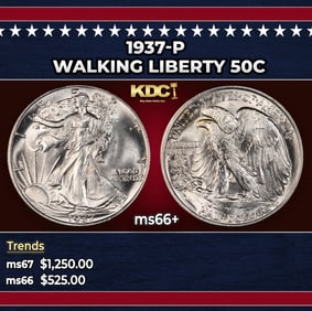 1937-p Walking Liberty Half Dollar 50c ms66+ SEGS
