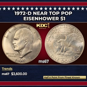 1972-d Eisenhower Dollar Near Top Pop $1 ms67 SEGS
