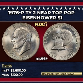 1976-p Ty 2 Eisenhower Dollar Near Top Pop $1 ms66+ SEGS