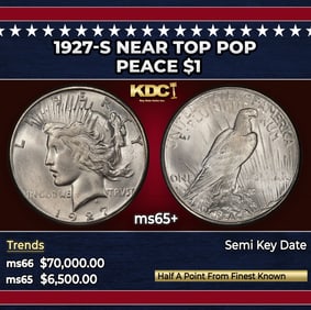 1927-s Peace Dollar Near Top Pop $1 ms65+ SEGS