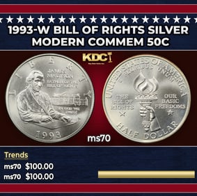 1993-w Bill Of Rights Modern Commem Half Dollar Silver 50c ms70 SEGS