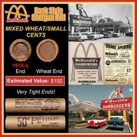 Lincoln Wheat Cent 1c Mixed Roll Orig Brandt McDonalds Wrapper, 1918-s end, Wheat other end