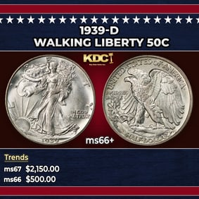 1939-d Walking Liberty Half Dollar 50c ms66+ SEGS