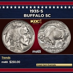 1935-s Buffalo Nickel 5c Grades ms65
