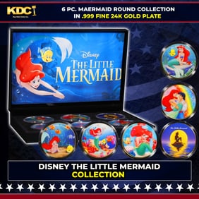6 Coin Disney The Little Mermaid Gold Plated Round Collection