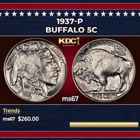 1937-p Buffalo Nickel 5c ms67 SEGS