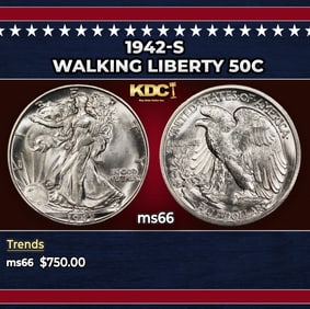 1942-s Walking Liberty Half Dollar 50c Grades ms66