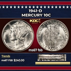 1941-d Mercury Dime 10c ms67 fsb SEGS