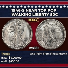 1946-s Walking Liberty Half Dollar Near Top Pop 50c ms66+ SEGS