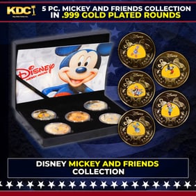 5 Coin Disney Mickey and Friends Gold Plated Round Collection A