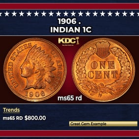 1906 Indian Cent . 1c Grades ms65 rd