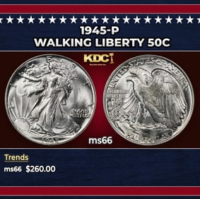 1945-p Walking Liberty Half Dollar 50c Grades ms66