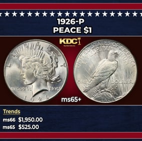 1926-p Peace Dollar $1 ms65+ SEGS