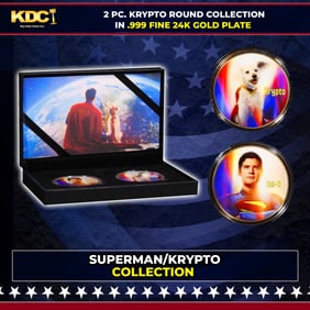 2 Coin Krypto The Superdog & Superman, James Gunn Gold Plated Round Collection In Custom Box W/