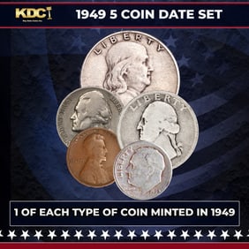 1949 5 Coin Date Set, 1 Of Each Type Of Coin Minted in 1949