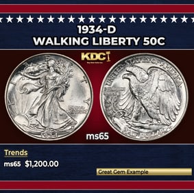 1934-d Walking Liberty Half Dollar 50c ms65 SEGS