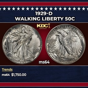 1929-d Walking Liberty Half Dollar 50c ms64 SEGS
