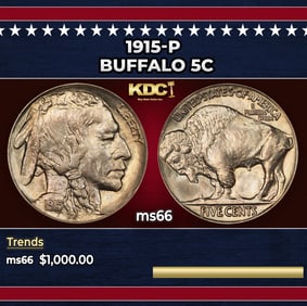 1915-p Buffalo Nickel 5c ms66 SEGS