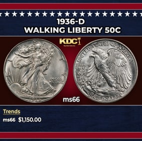 1936-d Walking Liberty Half Dollar 50c ms66 SEGS