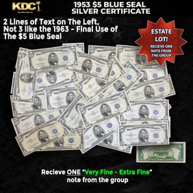1x 1953 $5 Blue Seal Silver Certificate Grades VF/XF