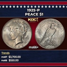1925-p Peace Dollar $1 ms66+ SEGS