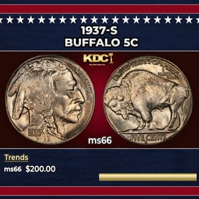1937-s Buffalo Nickel 5c Grades ms66