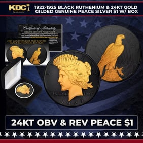 1922-1925 Black Ruthenium & 24KT Gold Gilded Genuine AU Peace Silver $1 w/ Box Other Toy