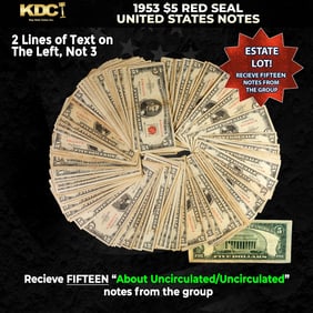 15x 1953 $5 Red Seal United States Note Grades AU/CU