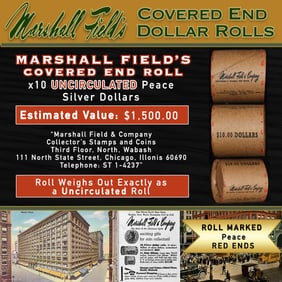 Rare Peace UNC MARSHALL FIELDS 10 $1 Roll RED Level