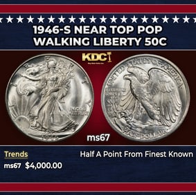 1946-s Walking Liberty Half Dollar Near Top Pop 50c ms67 SEGS
