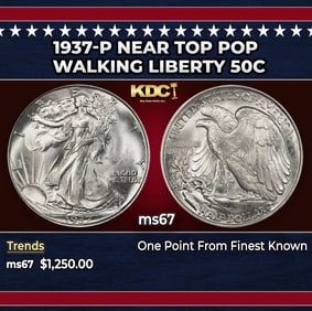 1937-p Walking Liberty Half Dollar Near Top Pop 50c ms67 SEGS