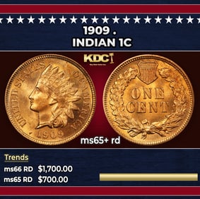 1909 Indian Cent . 1c ms65+ rd SEGS
