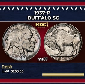 1937-p Buffalo Nickel 5c ms67 SEGS