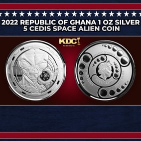 2022 Republic of Ghana 1 oz Silver 5 Cedis Space Alien Coin Round
