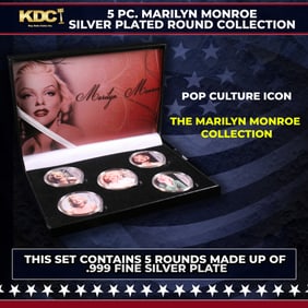 5 Coin Marilyn Monroe Silver Plated Round Collection