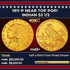 1911-p Gold Indian Quarter Eagle Near Top Pop! $2 1/2 ms65+ SEGS