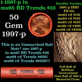 BU Shotgun Lincoln 1c roll, 1997-p 50 pcs Bank Wrapper 50c