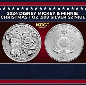 2024 Disney Mickey & Minnie Christmas 1 oz .999 Silver $2 Niue  Round