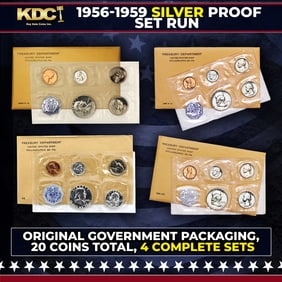 1956-1959 Silver Proof Set Run in Original Government Packaging, 20 Coins Total, 4 Complete Sets