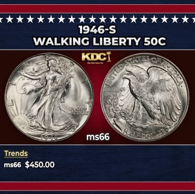 1946-s Walking Liberty Half Dollar 50c Grades ms66