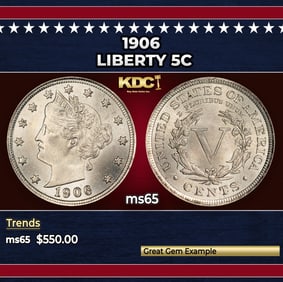 1906 Liberty Nickel 5c Grades ms65