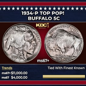 1934-p Buffalo Nickel TOP POP! 5c ms67+ SEGS