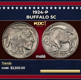 1924-p Buffalo Nickel 5c ms66 SEGS