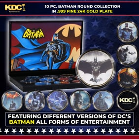 10 Coin DC Batman Gold Plated Round Collection In Custom Box W/ Special Backer card