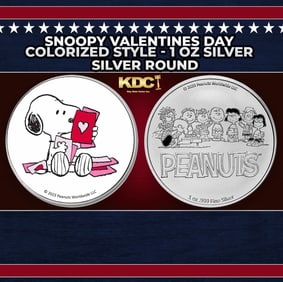 Snoopy Valentines Day Colorized Style - 1 oz Silver Round Round